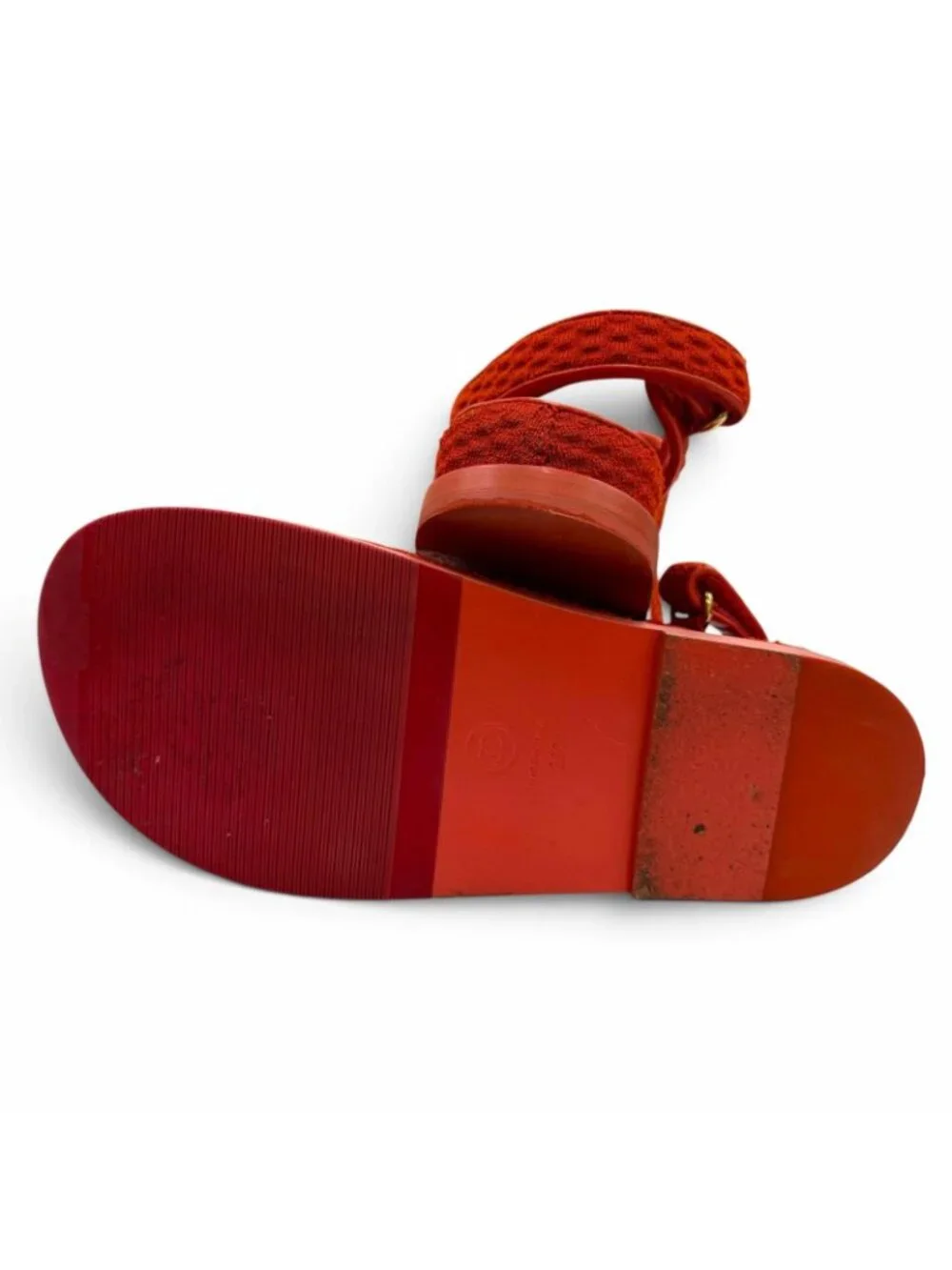 Chanel 22S Leather CC Logo Velcro Sandals Red Navy Green